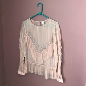 New Anthropologie Sheer Embroidered Blouse
